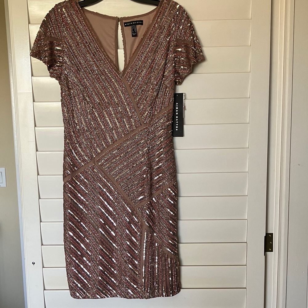 Aidan Mattox Sequin Midi Dress - Bronze